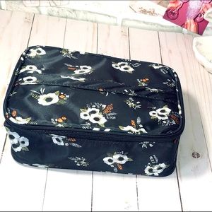 Cosmetic Bag - Black Floral Bag with Adjustable Dividers